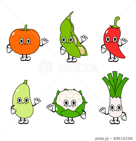 Funny cute happy vegetables characters bundle... - Stock Illustration  [89616206] - PIXTA