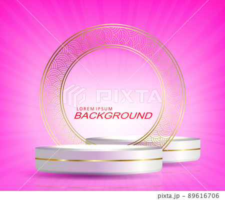 A white stage with a golden border on a light pink background 89616706