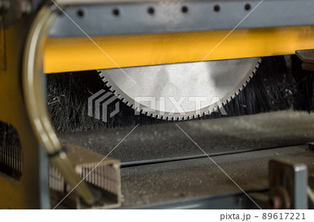 Metal silver circular saw blades for metal work as industrial tool background. 89617221