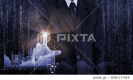 Stock market or forex trading graph and candlestick chart suitable for financial investment concept. Economy trends background for business idea and all art work design. Abstract finance background. 89617484