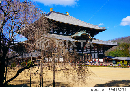 【世界遺産 古都奈良の文化財】東大寺大仏殿と早春の青空 奈良県奈良市 【世界遺産 古都奈良の文化財】東大寺大仏殿と早春の青空 奈良県奈良市 89618231