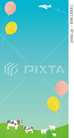 北海道 動物と風船と青空の背景 北海道 動物と風船と青空の背景 89618881