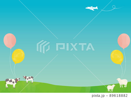 北海道 動物と風船と青空の背景 北海道 動物と風船と青空の背景 89618882