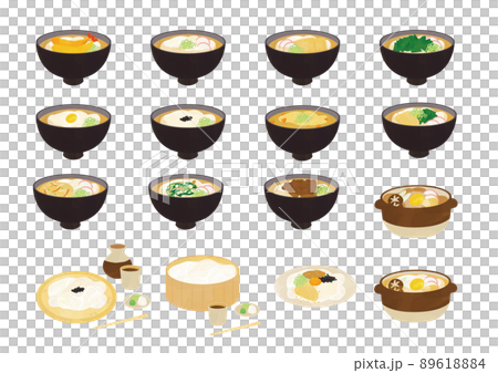 水彩風タッチうどんメニューセット 89618884