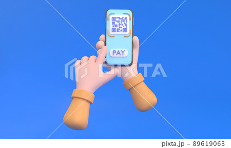 QR code scanning icon in smartphone. hand holding Mobile phone, barcode scanner for pay. QR code scanning icon in smartphone. hand holding Mobile phone, barcode scanner for pay. 89619063