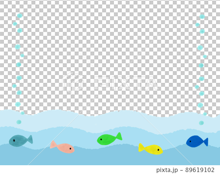 イラスト背景素材：魚と波のフレーム・枠 89619102