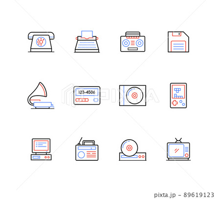 Retro technique and electronics - line design style icons Retro technique and electronics - line design style icons 89619123
