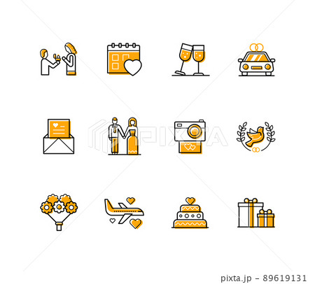 Wedding ceremony - modern line design style icons set 89619131