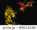 手水舎のドラゴンとモミジの葉　秋イメージ　絵画風 89619280