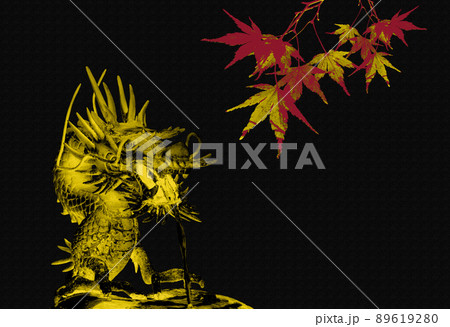 手水舎のドラゴンとモミジの葉 秋イメージ 絵画風 手水舎のドラゴンとモミジの葉 秋イメージ 絵画風 89619280