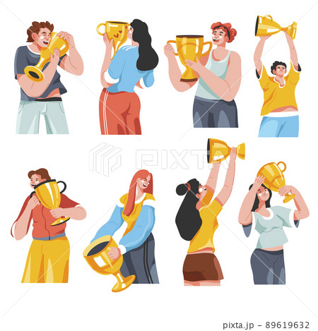 People with rewards, winners with trophy prize People with rewards, winners with trophy prize 89619632