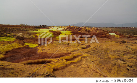 Panorama inside Dallol volcanic crater in Danakil depression, Afar Ethiopia Panorama inside Dallol volcanic crater in Danakil depression, Afar Ethiopia 89620004