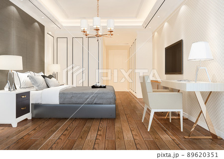 3d rendering beautiful luxury bedroom suite in hotel with tv 89620351