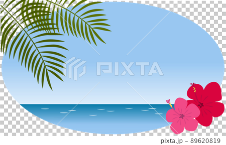 芙蓉花和棕櫚葉,藍色的大海 芙蓉花和棕櫚葉,藍色的大海 89620819