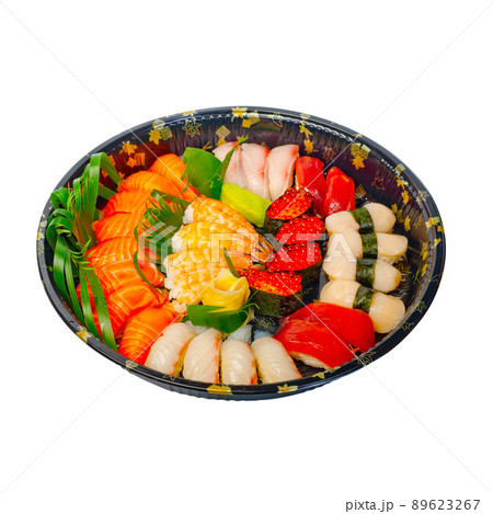 take away sushi express on plastic tray take away sushi express on plastic tray 89623267