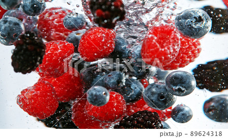 Close up of various kind of berries in water. Close up of various kind of berries in water. 89624318