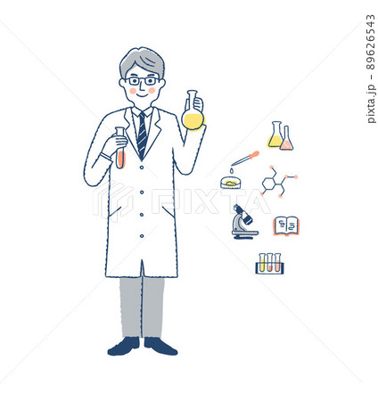 科学者の男性とアイテム のイラスト素材