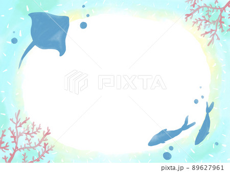 魚と珊瑚のイラストフレームのイラスト素材