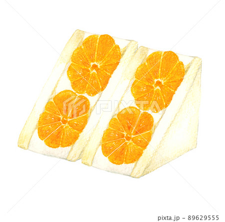みかんのフルーツサンド2個セット　スイーツ・カフェメニューの手描き水彩イラスト素材 89629555