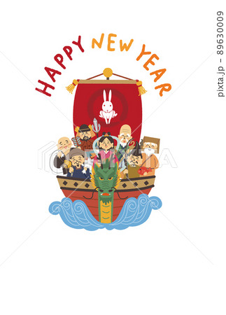 卯年の年賀状デザイン。うさぎと七福神のイラスト。 卯年の年賀状デザイン。うさぎと七福神のイラスト。 89630009