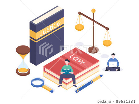 Lawyer, Attorney and Justice with Laws, Scales, Buildings, Book or Wooden Judge Hammer to Consultant in Flat Cartoon Illustration 89631331