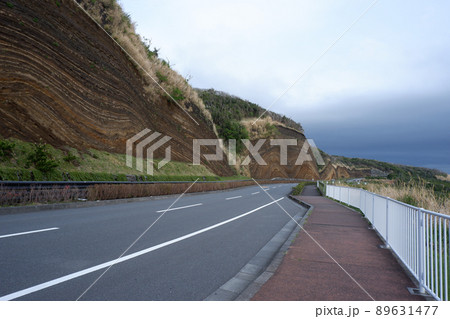 海沿いの道と地層 89631477