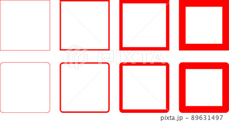 Kazuya Saito 線画作品 赤フレーム 線の太さの違う赤い正方形のフレームセットのイラスト素材 [89631497