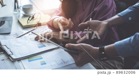 Group of IT consultant working by digital tablet and management big data and analyze financial document of company. 89632006