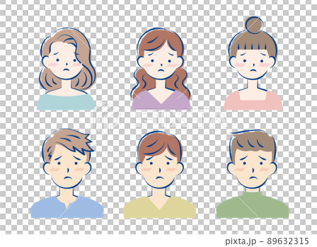 Bust-up set for young men and women with troubled faces 89632315