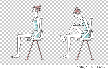 椅子を使った筋トレ もも上げ 脚を上げているトレーニングをする女性のイラスト 椅子を使った筋トレ もも上げ 脚を上げているトレーニングをする女性のイラスト 89633267