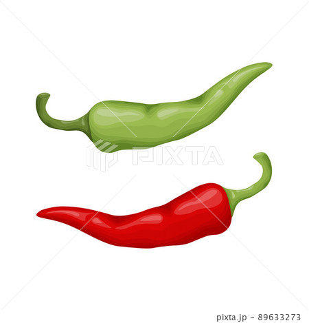 Chili pepper. Green and red chili peppers. Burning red pepper. A spicy vegetable. Vector illustration isolated on a white background Chili pepper. Green and red chili peppers. Burning red pepper. A spicy vegetable. Vector illustration isolated on a white background 89633273