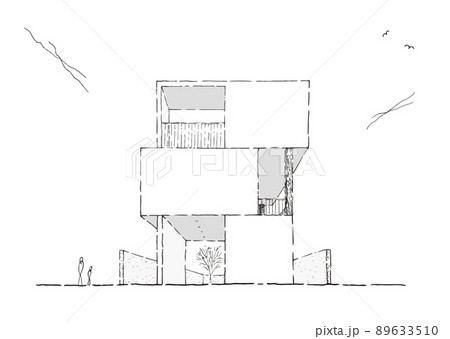 モダン3階建て住宅イメージのファサードパース 89633510