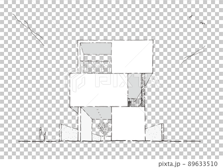 モダン3階建て住宅イメージのファサードパース 89633510