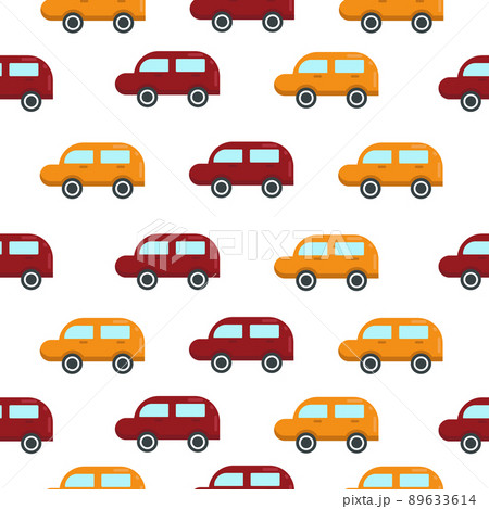 Bright color children s seamless pattern consisting of images of toy cars in red and orange colors. Car pattern for the print. Vector illustration on white background 89633614