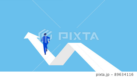 上昇する矢印の上を走るビジネスパーソンのイラスト、ベクター 上昇する矢印の上を走るビジネスパーソンのイラスト、ベクター 89634116
