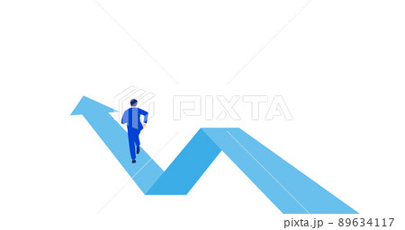 上昇する矢印の上を走るビジネスパーソンのイラスト、ベクター 上昇する矢印の上を走るビジネスパーソンのイラスト、ベクター 89634117
