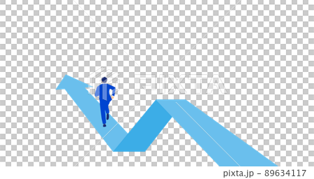 上昇する矢印の上を走るビジネスパーソンのイラスト、ベクター 上昇する矢印の上を走るビジネスパーソンのイラスト、ベクター 89634117