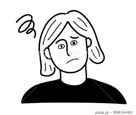 困った表情の女性のイメージイラスト素材白黒 89634485