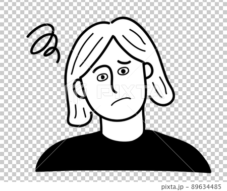 困った表情の女性のイメージイラスト素材白黒 89634485