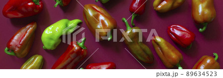 Pattern of bell peppers on the red background. Pattern of bell peppers on the red background. 89634523