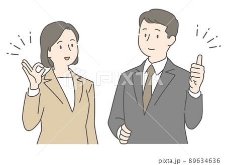 グッドサインとOKサインをするスーツ姿の男女 グッドサインとOKサインをするスーツ姿の男女 89634636