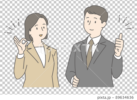 グッドサインとOKサインをするスーツ姿の男女 グッドサインとOKサインをするスーツ姿の男女 89634636