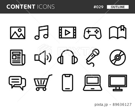 コンテンツに関連するラインスタイルのアイコンセット_029 89636127
