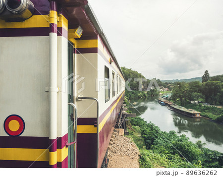 Train railway track River landscape Asia country 89636262