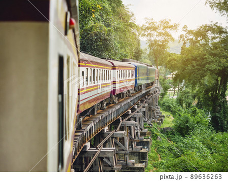 Train railway track River landscape Asia country 89636263