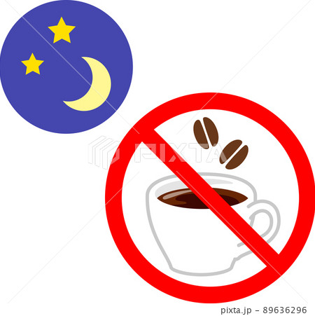 夜のアイコンとカフェイン禁止のマーク 夜のアイコンとカフェイン禁止のマーク 89636296