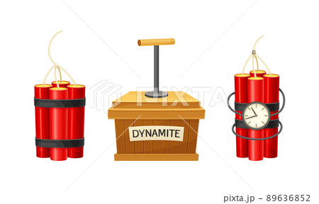 Dynamite Red Stick and Box as Explosive Material with Blasting Cap and Cable or Fuse Vector Set Dynamite Red Stick and Box as Explosive Material with Blasting Cap and Cable or Fuse Vector Set 89636852