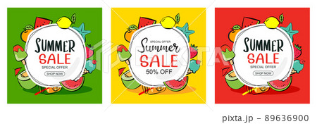 Summer sale banner cover template background. Summer discount special offer in hand drawn style. 89636900