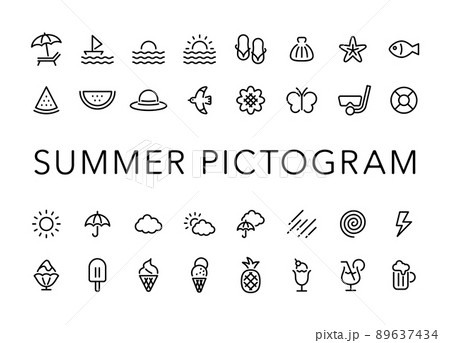 シンプルな夏モチーフのピクトグラムアイコン シンプルな夏モチーフのピクトグラムアイコン 89637434
