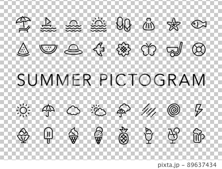 帶有簡單夏季主題的象形圖圖標 89637434